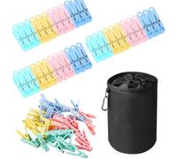 Clothes Pegs and Peg Bag, 60pcs Pegs for Washing Line with Bag, Plastic Soft Grip Clothes Pegs Clothes Peg Bags Hanging Peg Bag with Drawstring and Toggle Closing for Indoor outdoor use