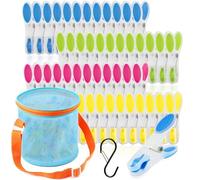 Clothes Pegs with Peg Basket Set, Clothes Pegs for Washing Line Extra Strong, Peg Bag with Adjustable Strap & Free S Hook, Portable Laundry Peg Storage for Balcony Garden, 48 Pcs