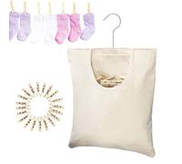 Clothes Pins Bag,Canvas Clothespin Bag for Clothesline - Heavy-Duty Wide-Mouth Organizer Pouch with 20 Clips for Yard Backyard Balcony Terrace Bedroom Laundry