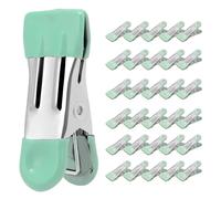 Clothes Pins Heavy Duty 30 Pack - 2.17 Inch Metal Chip Clips, Clothespins for Photo Drying Clothesline Laundry Sock, Bag Clips for Food Kitchen Stainless Steel with Rubber, Light Green