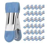 Clothes Pins Heavy Duty 30 Pack - 2.19 Inch Metal Chip Clips, Clothespins for Photo Drying Clothesline Laundry Sock, Bag Clips for Food Kitchen Stainless Steel with Rubber, Blue