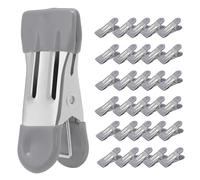 Clothes Pins Heavy Duty 30 Pack - 2.21 Inch Metal Chip Clips, Clothespins for Photo Drying Clothesline Laundry Sock, Bag Clips for Food Kitchen Stainless Steel with Rubber, Gray