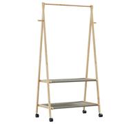 Clothes Rack 96x45.5x155.5cm Varnished Bamboo Natural 2 Shelves Wheels Foldable