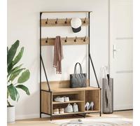 vidaXL 2 Shelf Artisan Oak Clothes Rack with Hanging Hooks