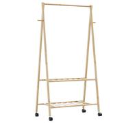 Clothes Rack Bamboo Varnished 96cm W45.5cm H155.5cm Foldable on Wheels 2 Shelves