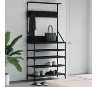 Clothes Rack Black 90x34x184cm Engineered Wood & Metal with Shoe Shelf Organizer