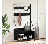 vidaXL 2 Shelf Black Oak Clothes Rack with Hanging Hooks