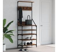 Clothes Rack Brown Oak 70x34x184cm Engineered Wood Metal Compact Shoe Shelf