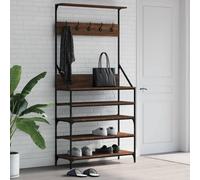 Clothes Rack Brown Oak 90x34x184cm Engineered Wood Metal Shoe Storage Slim Entry