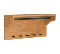 Wall-mounted coat rack dark brown solid pinewood 87x30x42 cm 5 hooks entry wall