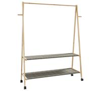 Clothes Rack Natural Bamboo 96x45.5x155.5cm 2Tier Foldable With Shelves & Wheels
