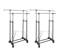 Clothes Rack Set of 2 Black Stainless Steel Adjustable 108-170cm Height 42cm 2pc