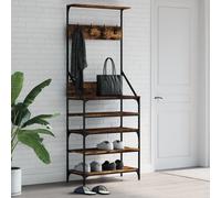 Clothes Rack Smoked Oak 70x34x184cm Engineered Wood & Metal Shoe Storage Compact