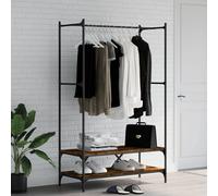 Clothes Rack Smoked Oak Engineered Wood & Metal 100x45x162.5cm w/ Shelves Large