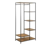 Clothes Rack With 5 Shelves Black Frame Oak Finish Hanging Rail Storage