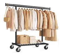 Clothes Rack with Extendable Rail, (92-132)W cm with Shelf / Black