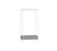 Clothes Rack with Mesh Shelf and Fabric Drawers, Cloud White and Dove Grey