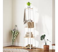 HOMCOM Coat Rack with Storage, Freestanding Coat Stand with 8 Hooks and 3-Tier Shelf, Clothes Rack for Bedroom, Entryway, Oak and White