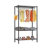 Clothes Rail, 180cm Metal Clothes Rack with 2 Shelves, 1 Hang Rod & Side Hooks, 3-Tier Metal Wire Wardrobe Clothes Rails, Height Adjustable Garment Rack For Bedroom Laundry Balcony Office Shop-A