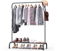 Clothes Rail Clothing Garment Rack Metal Clothes Rail Coat Rail with Bottom Rack With Shoe Rack Storage Shelf for Coats Skirts Sweaters Black