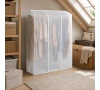 Clothes Rail Cover with Double Zip,Clothes Cover for Clothing Rail,Garment Covers Breathable,Clothes Rack Cover with Tie Straps,Non Woven Fabric,Clothes Storage Solution for Attic(White, 4FT)