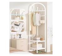 Clothes Rail Garment Rack Metal Corner Coat Rack With Storage Basket, Freestanding Clothes Rack Organizer Floor Clothing Racks For Entryway, Living Room, Bedroom, Home, Office ( Color : White , Size :