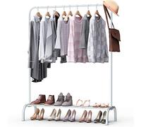 Clothes Rail Hanging Clothing Metal Garment Rack for BedroomCoat Rail with Bottom Rack With Shoe Rack Storage Shelf for Coats Skirts SweatersWhite
