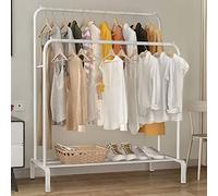 Clothes Rail Heavy Duty Clothes Rack Metal Double Poles Clothing Garment Rack Hanger 144x110x55cm Freestanding Coat Rack with Bottom Storage Shelf for Bedroom Home Office White