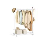SONGMICS HOME Clothes Rail, Clothes Rack on Wheels, Portable Clothing Rack, with 1 Clothes Hanging Rail, Matchstick-Shaped Hooks, Matte White HSR170W01
