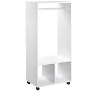 Clothes Rail Open Wardrobe White 128H x60L x40W cm Aluminium Shelves w/4 Wheels