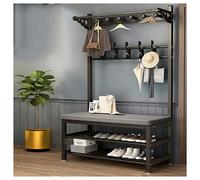 Clothes Rail Rack Coat Rack Shoe Bench With 2-Tier Shoe Rack Shelves And 12/13/16 Hooks Entryway Coat Rack With Non-slip Foot Pad For Bedroom Hallway Living Room (Color : Black, Size : 100 * 33 * 17