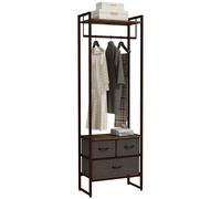 Clothes Rail Rustic Brown MDF & Steel 58.5x30x178cm with 3 Fabric Drawers TopBox