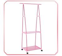Clothes Rail Vintage Industrial Coat Rack with Hanging Rails for Clothes 3-in-1 Clothes Rails for Bedroom with Shoe Storage & Shelf Hallway Clothes Rack with Metal Frame Pink 167x60x35CM