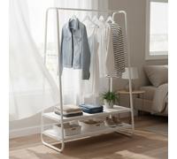 Industrial Clothes Rack with 2 Shelves, Cloud White and Matte White / 100W cm