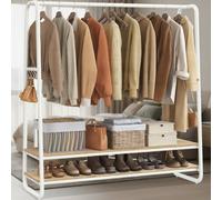 Clothes Rail with Shelves & Hooks Steel Frame Industrial Style Freestanding