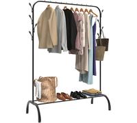 Clothes Rails for Bedroom, 150 CM Metal Clothes Rack Heavy Duty, Holds up to 42 KG, Hanging Rails with Hooks, Black