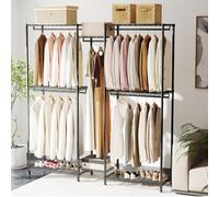 Clothes Rails, Heavy Duty Metal Clothes Rack with Shelves and Hanging Rails for Garments, Freestanding Wardrobe Closet Rack with Hanging Rods, Adjustable Shelves and Storage Baskets (5 hanging rods)