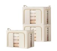 Clothes Storage Boxes with Lid,Upgraded 5.0mm Steel Frame Waterproof Fabric,3-Way Double Zipper Openings & 2 Clear Windows,Better Foldable Storage Boxes for Wardrobe Organiser Bedding Blankets Duvet