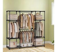 Clothes Wardrobe, Clothes Rack, Portable Closet, 43 x 151 x 166 cm, 4 Hanging Sections, with Compartments, Large Capacity, Black