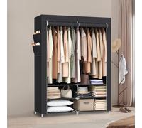 Clothes Wardrobe, Portable Closet, 2 Hanging Rails, Black
