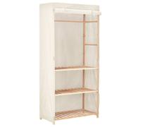 Clothes Wardrobe White Solid Fir Wood & Fabric 79x40x170cm 3-Tier Easy Assemble
