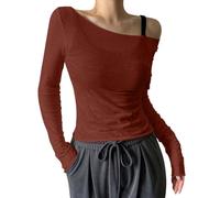 Clothes Women's Transparent Mesh Off The Shoulder Tops Long Sleeve Transparent Shirts Going Out Party Club Outfits Chinese Blouse Women, Brick Red, M