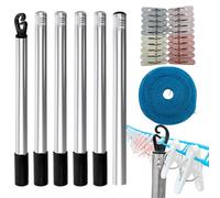 Clothesline Pole | 7.2 Ft Total Stick | Clothesline Rod with 32.8 Ft Clothes Rope and 20 Clips,for Laundry Support Yard Garden Lawn Ground Patio