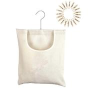 Clothespin Bag, Laundry Peg Holder, Clothes Clip Organizer, Strong-Duty Canvas, Wide-Mouth Opening, Ideal for Yard Balcony Use, 12.6x10.63 Inches, Beige Color, 20 Pieces Clip