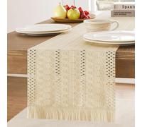 Clothfuna Beige Dining Table Runner, Boho Linen Table Runner Rustic for Coffee Table Spring Sideboard Dressing Table Decor, 30x160 cm/ 12x63 inch