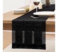 Clothfuna Black Dining Table Runner, Boho Linen Table Runner Rustic for Coffee Table Spring Sideboard Dressing Table Decor, 30x200 cm/ 12x79 inch