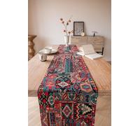 Clothfuna Bohemia Table Runner, Ethnic Boho Red Table Runner, Geometric Jacquard Fabric Table Runner for Kitchen Dining Table (33x200 cm/ 13x79 inch)