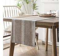 Clothfuna Boho Embroidery Dining Table Runner, Cotton Linen Stripe Coffee Table Runner 228cm for Party Sideboard Dressing Table Decor, 33x228 cm/ 13x90 inch