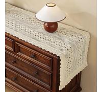 Clothfuna Cream Crochet Table Runner, Cotton Lace Dining Table Runner, Beige Runner for Coffee Table, Sideboard, Dresseing Table Cover Protector, Party, 42x270cm