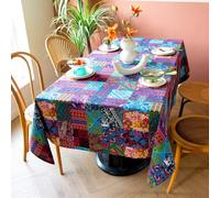 Clothfuna Rectangle Bohemian Ethnic Table Cloth, Boho Patchwork Tartan Tablecloth, Indian Floral Gingham Table Cover Blue Purple for Kitchen Dining Table Party (39x55 Inch)